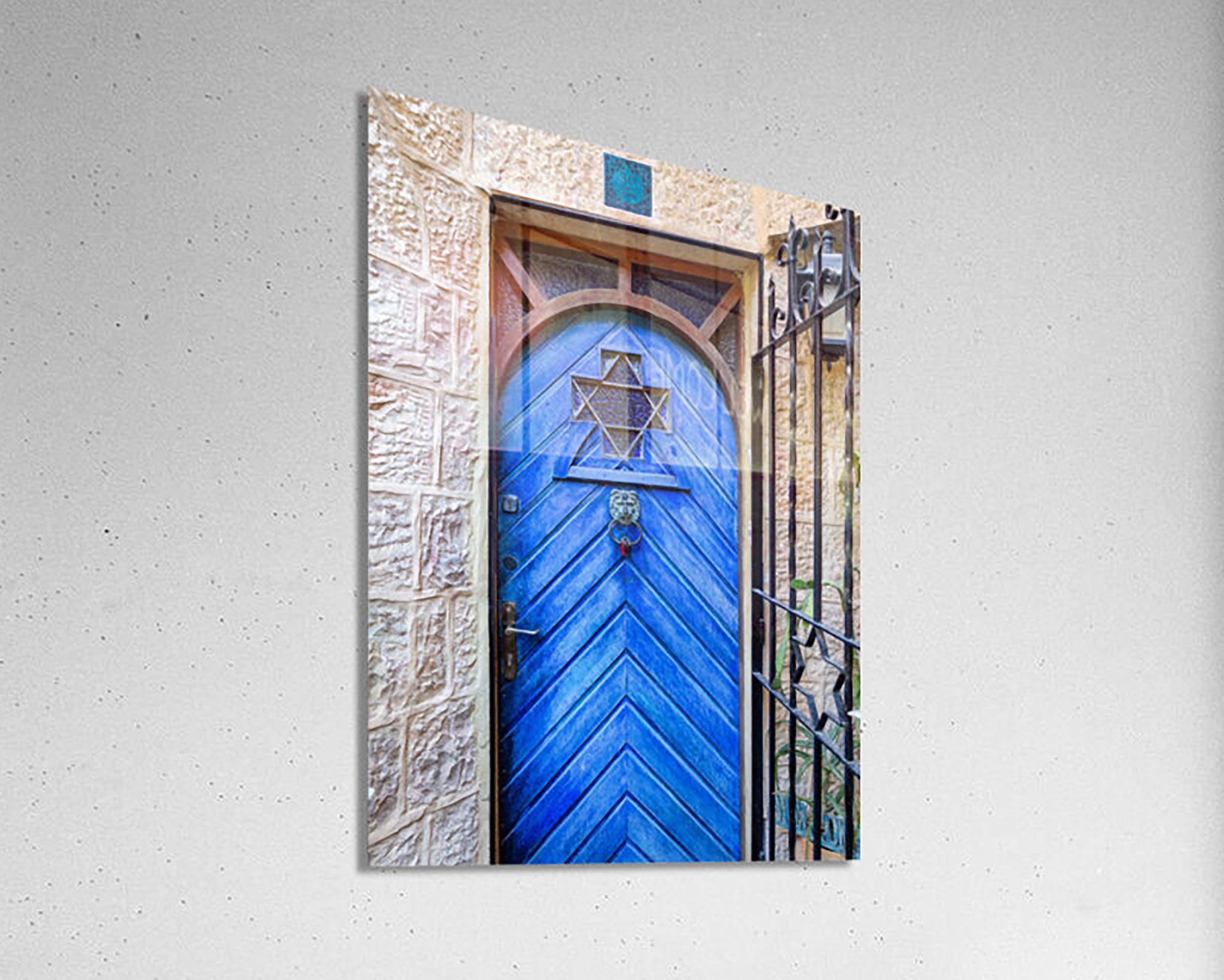 Jerusalem Wooden Blue Door with Jewish Magen David Window