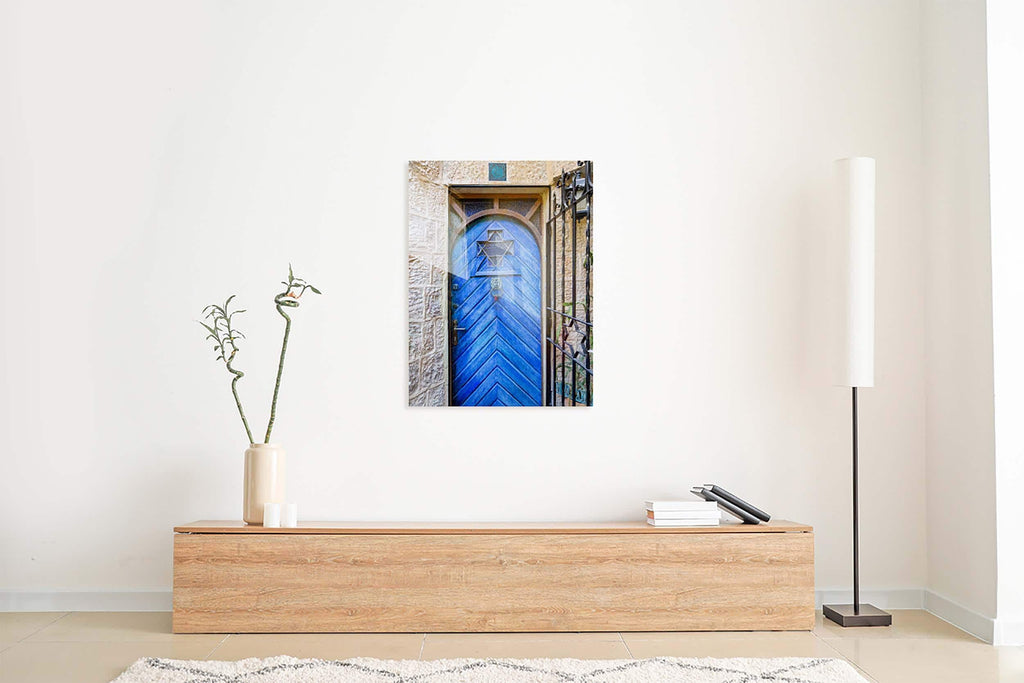 Jerusalem Wooden Blue Door with Jewish Magen David Window