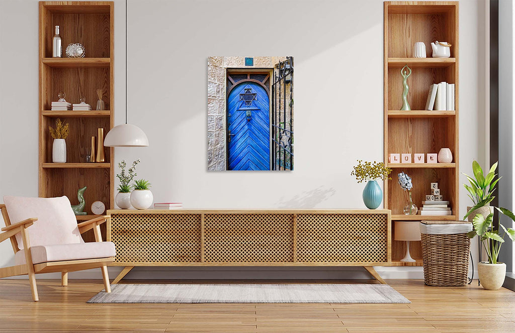 Jerusalem Wooden Blue Door with Jewish Magen David Window