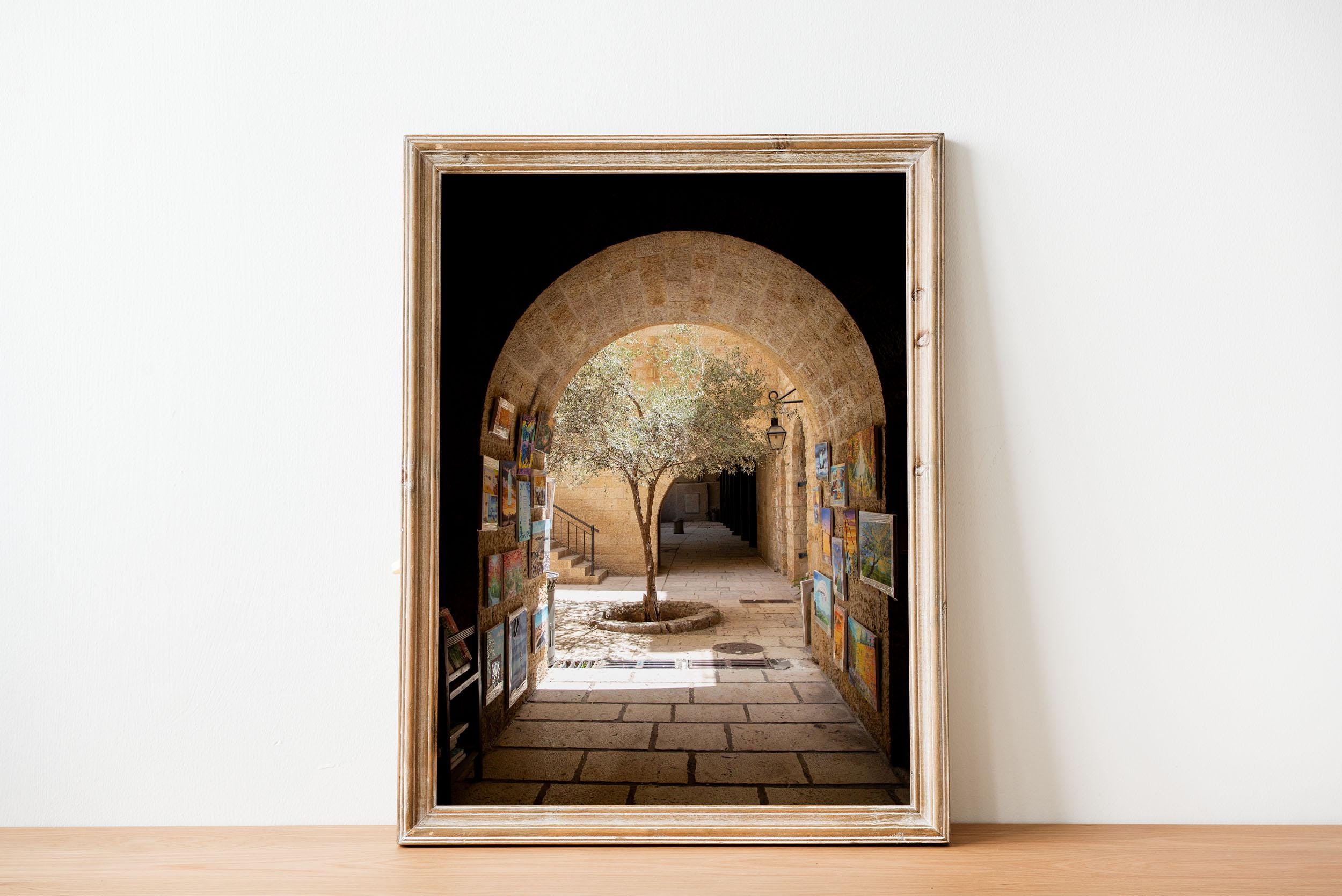 Jerusalem Old City Street — Pedestrian Street with Olive Tree Arch — Jewish Quarter