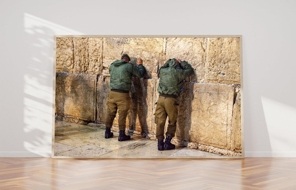 Two Jewish IDF Tsahal Soldiers Praying at the Kotel Western Wall