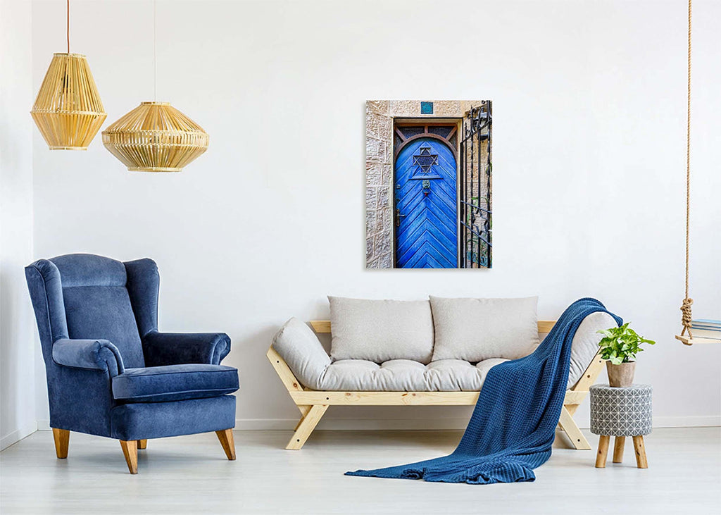 Jerusalem Wooden Blue Door with Jewish Magen David Window