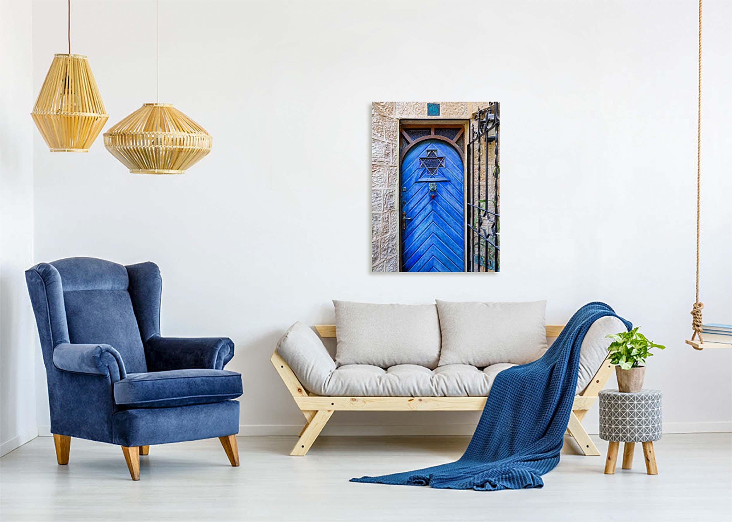 Jerusalem Wooden Blue Door with Jewish Magen David Window