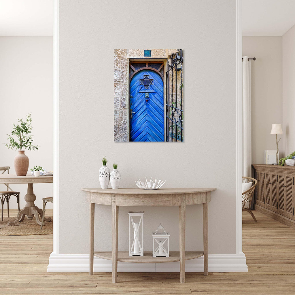 Jerusalem Wooden Blue Door with Jewish Magen David Window