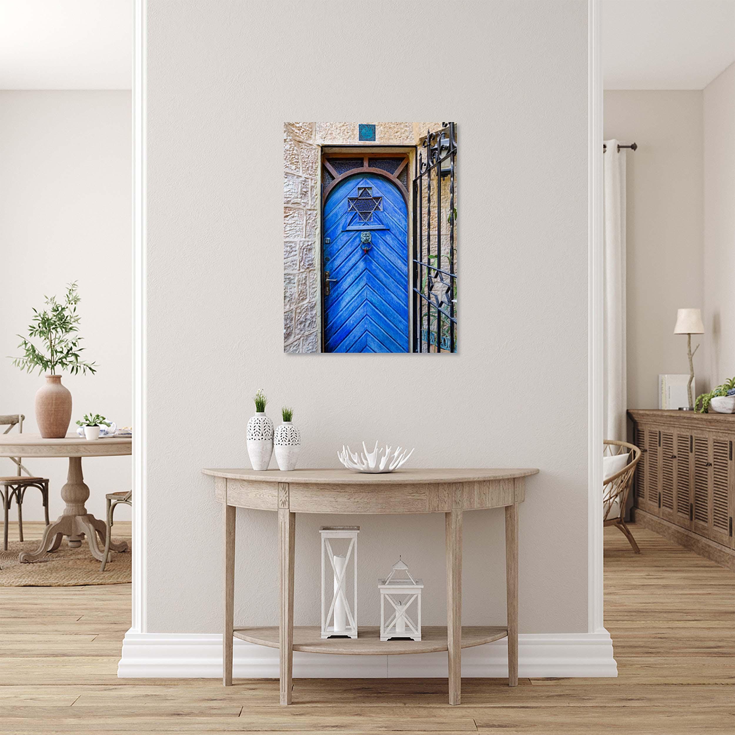 Jerusalem Wooden Blue Door with Jewish Magen David Window
