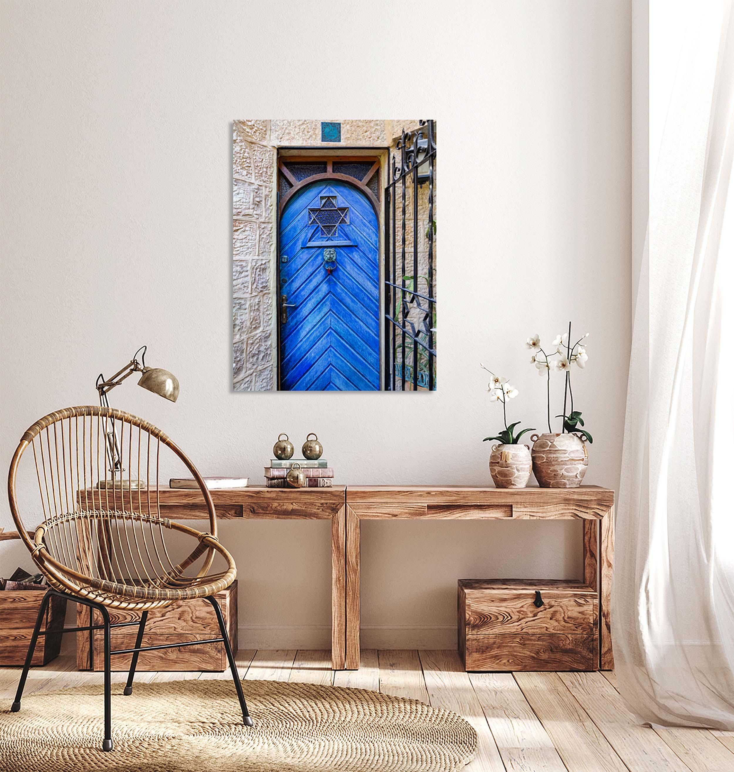 Jerusalem Wooden Blue Door with Jewish Magen David Window