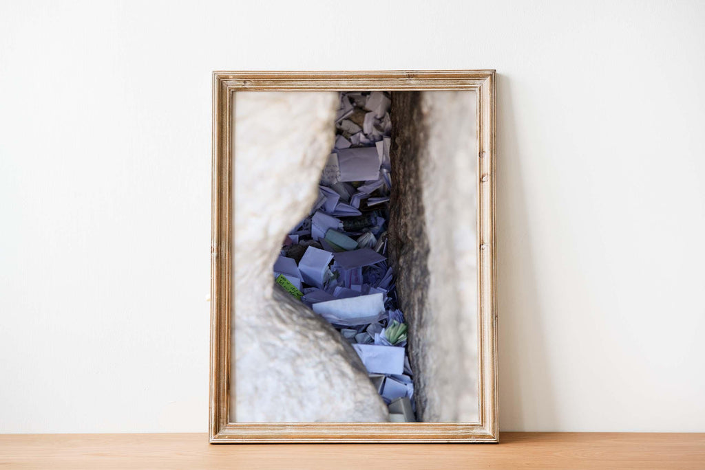 Jerusalem Kotel Western Wall Stone Gap — Israeli Holy Land Map Frame Filled with Prayer Paper Notes