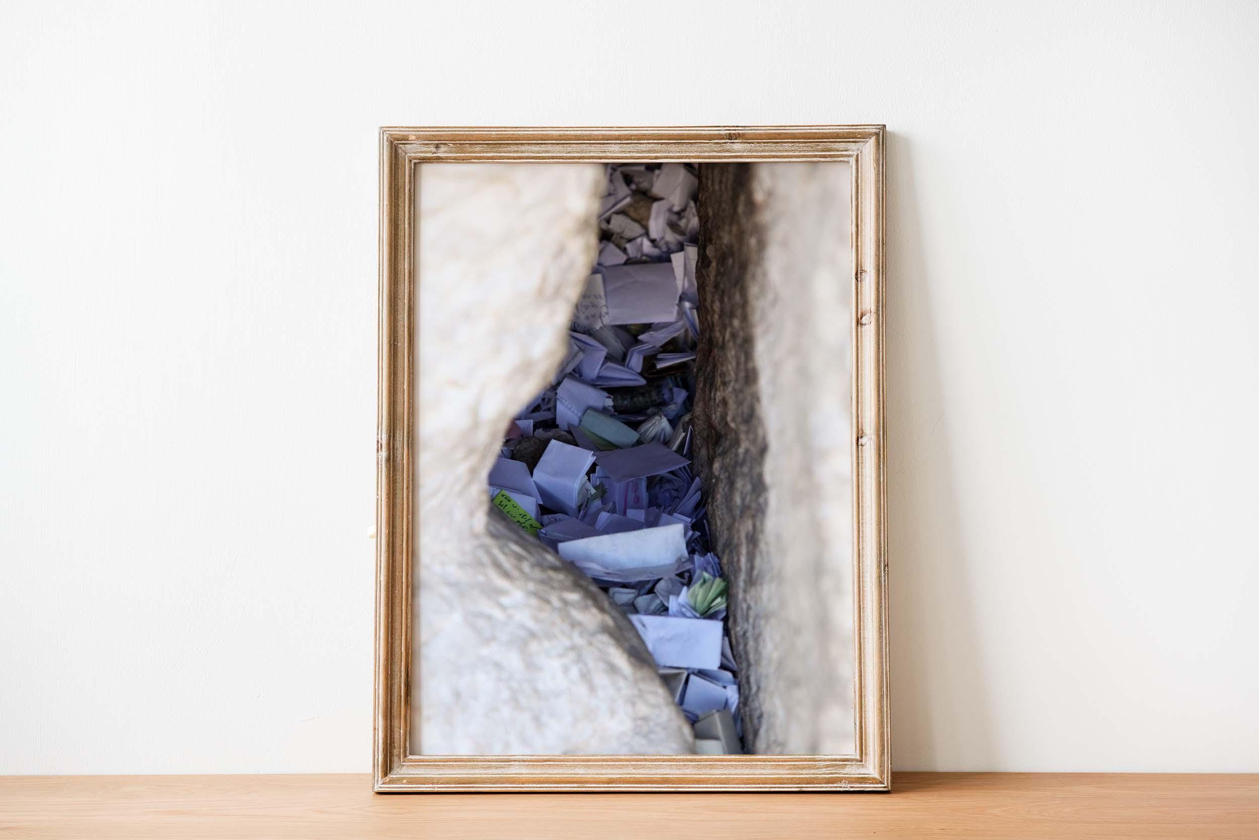 Jerusalem Kotel Western Wall Stone Gap — Israeli Holy Land Map Frame Filled with Prayer Paper Notes