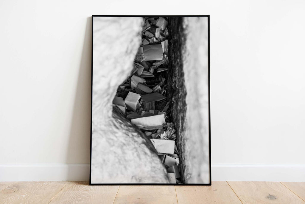 Black & White Kotel Western Wall Stone Gap — Israeli Holy Land Map Frame Prayer Notes