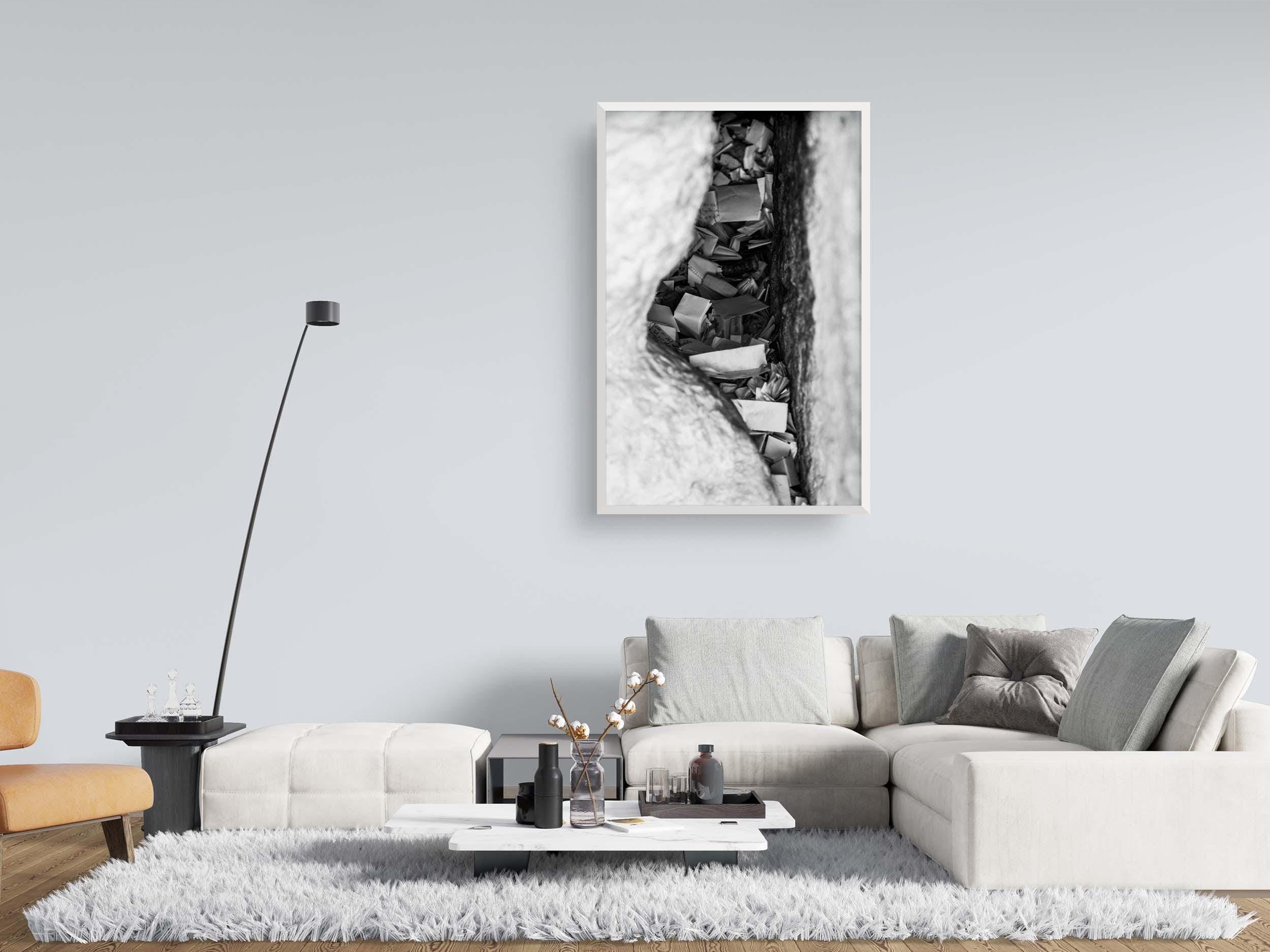Black & White Kotel Western Wall Stone Gap — Israeli Holy Land Map Frame Prayer Notes