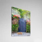 Jerusalem Garden Grey Metallic Door : Ein Kerem Doorway, Cat and Lemon Tree