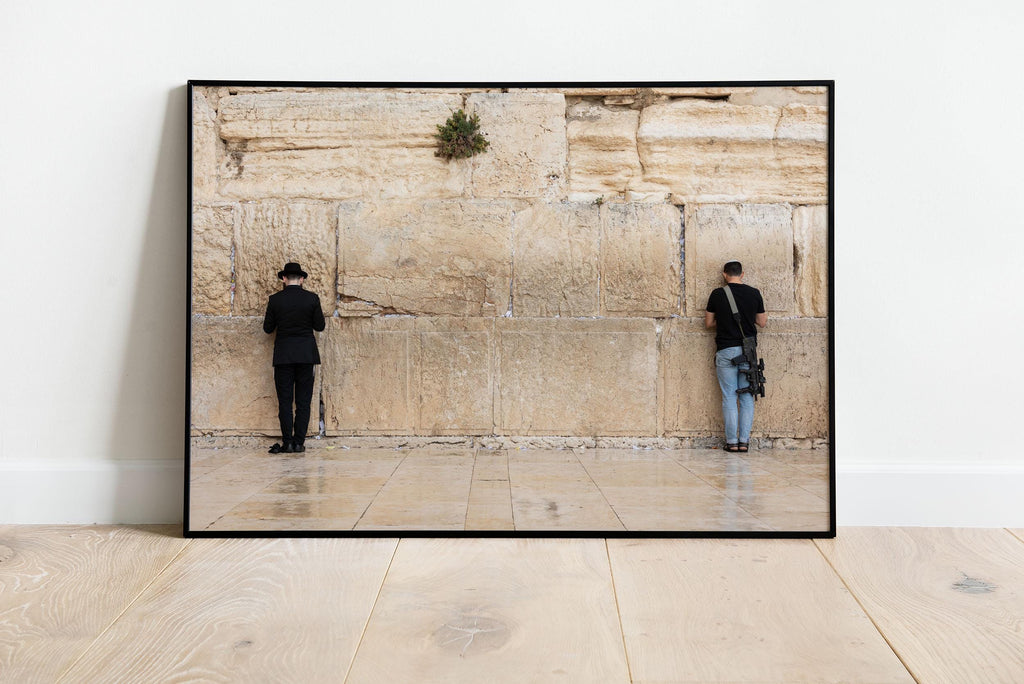 IDF Tsahal Soldier and Jewish Orthodox Praying Together at the Kotel Western Wall