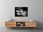 Black & White Torah Scribe Wall Art: Sofer Stam Writing Bible on Parchment, Masada Synagogue