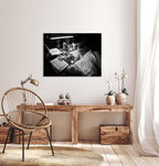 Black & White Torah Scribe Wall Art: Sofer Stam Writing Bible on Parchment, Masada Synagogue