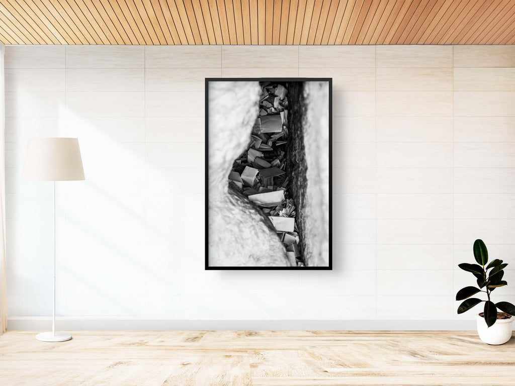 Black & White Kotel Western Wall Stone Gap — Israeli Holy Land Map Frame Prayer Notes