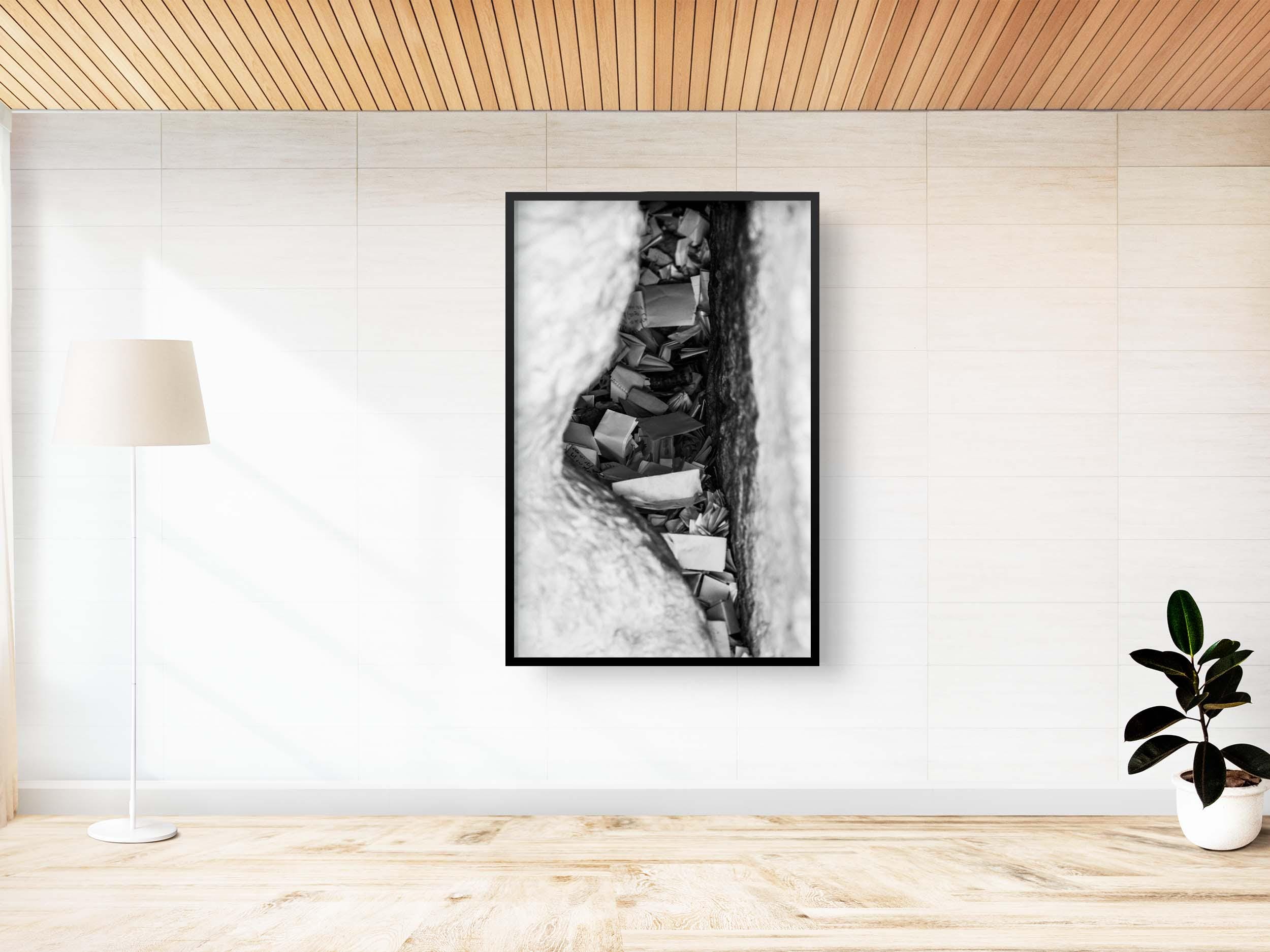 Black & White Kotel Western Wall Stone Gap — Israeli Holy Land Map Frame Prayer Notes