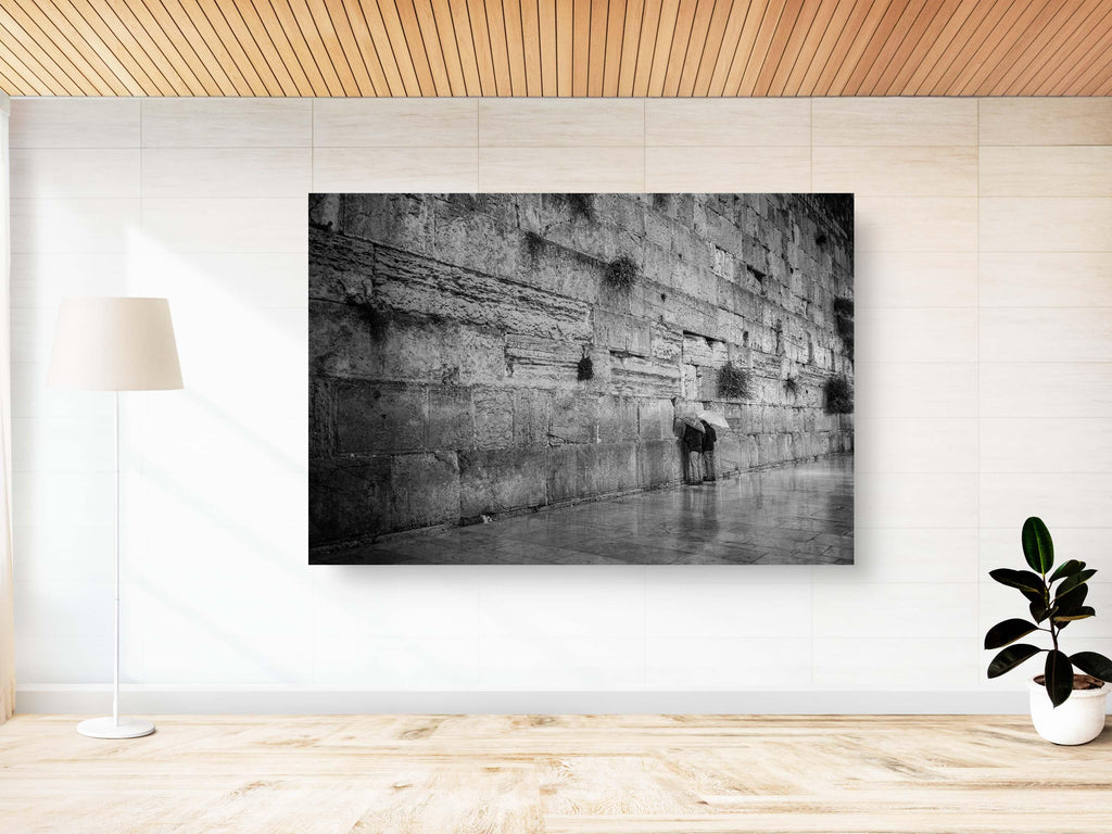 Western Wall, Jerusalem: Jewish Prayers in Rain, Black and White