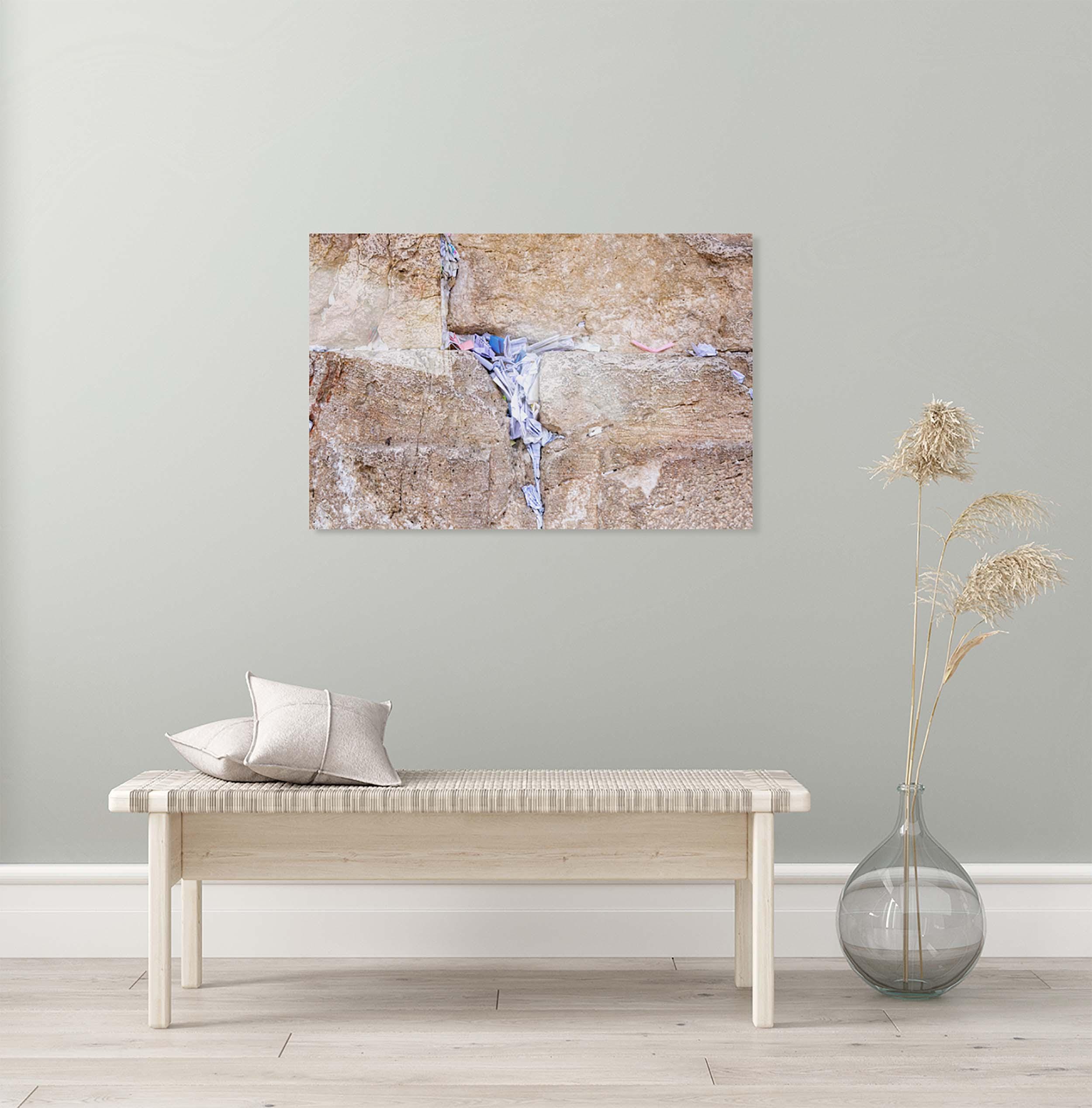 Stone of the Kotel Western Wall with Colorful Prayer Paper Notes
