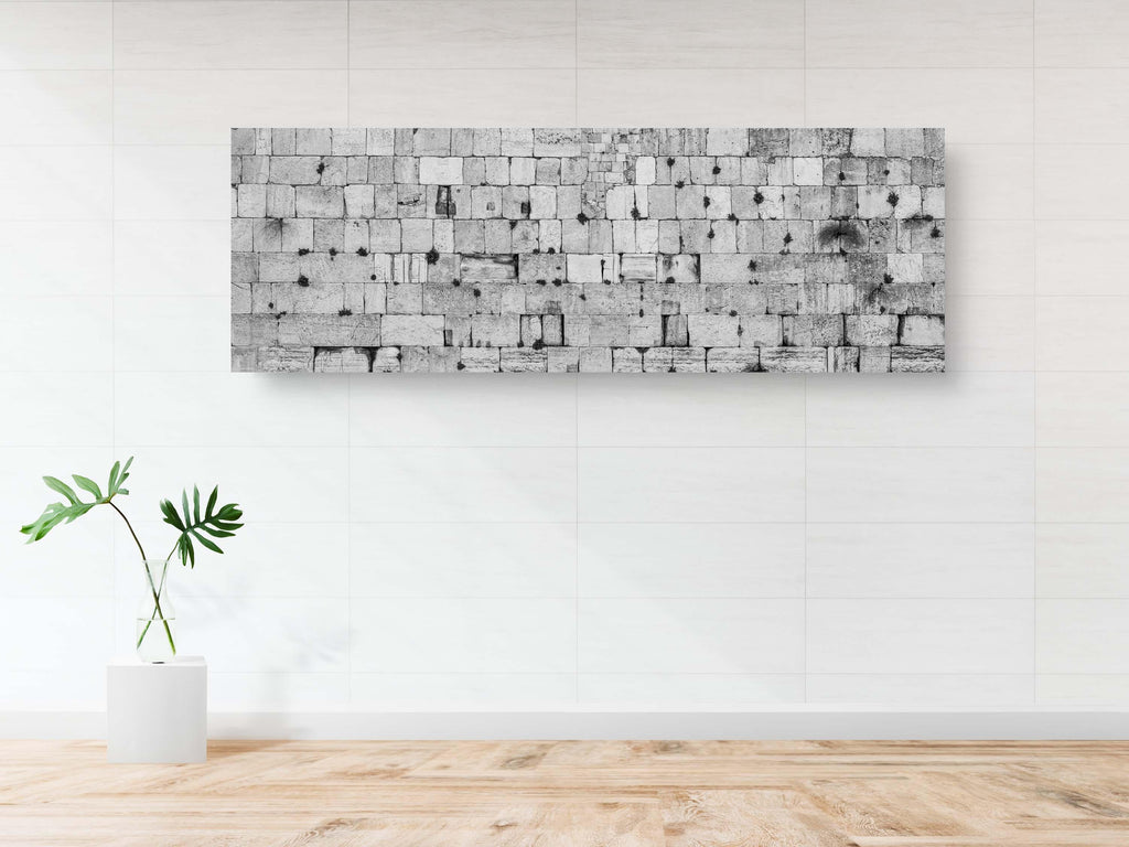 Black and White Panoramic Kotel Western Wall Stones with Vegetation