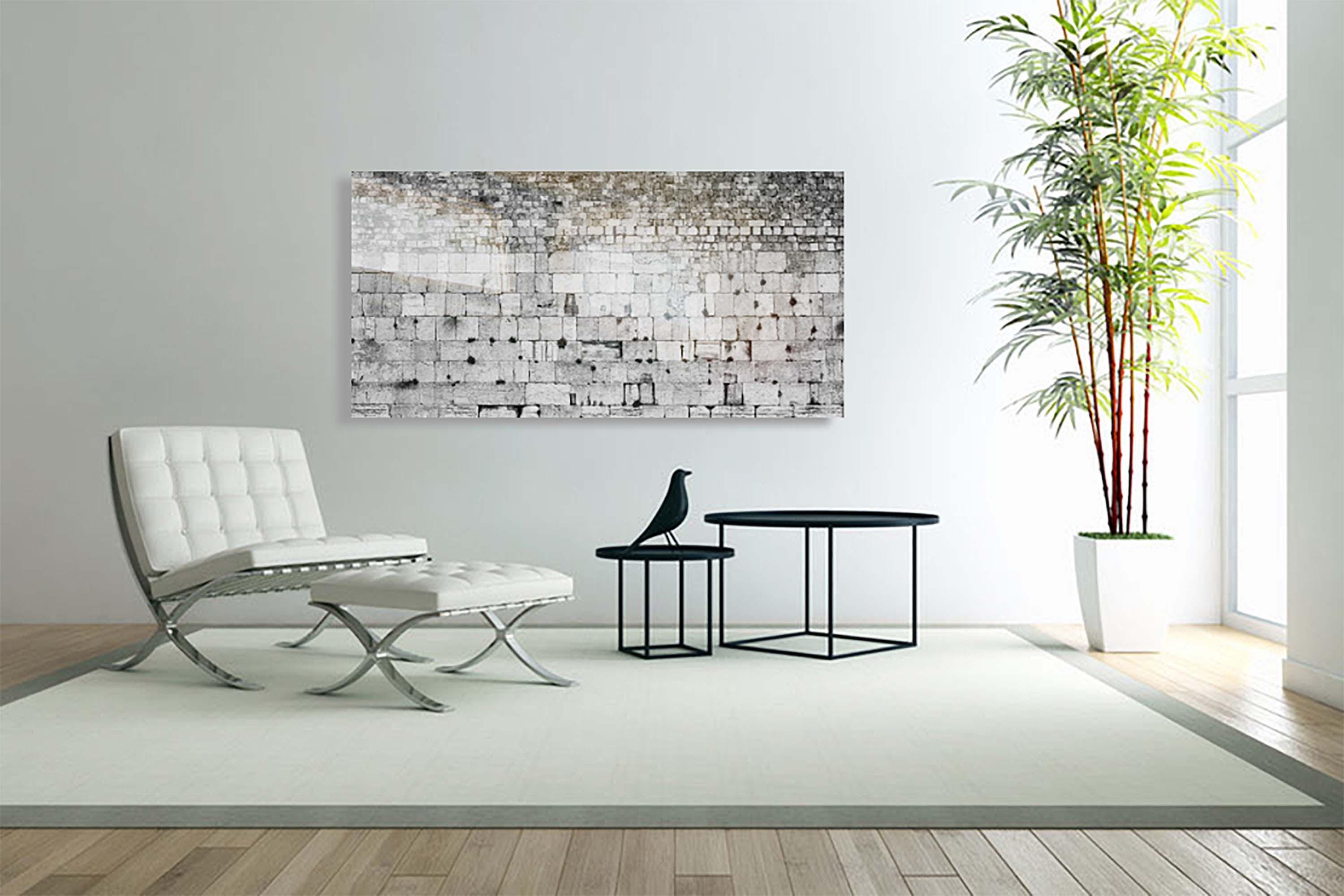 Extra Large Black & White Panoramic Kotel Western Wall with Vegetation
