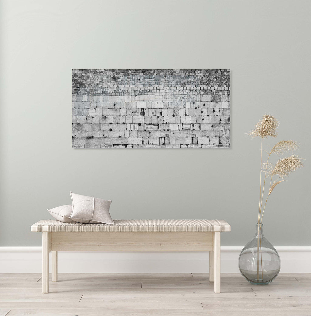 Extra Large Black & White Panoramic Kotel Western Wall with Vegetation