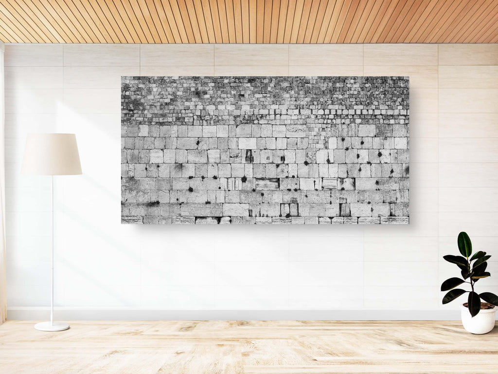 Extra Large Black & White Panoramic Kotel Western Wall with Vegetation