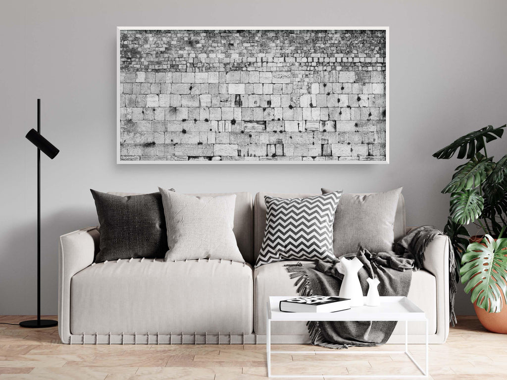 Extra Large Black & White Panoramic Kotel Western Wall with Vegetation