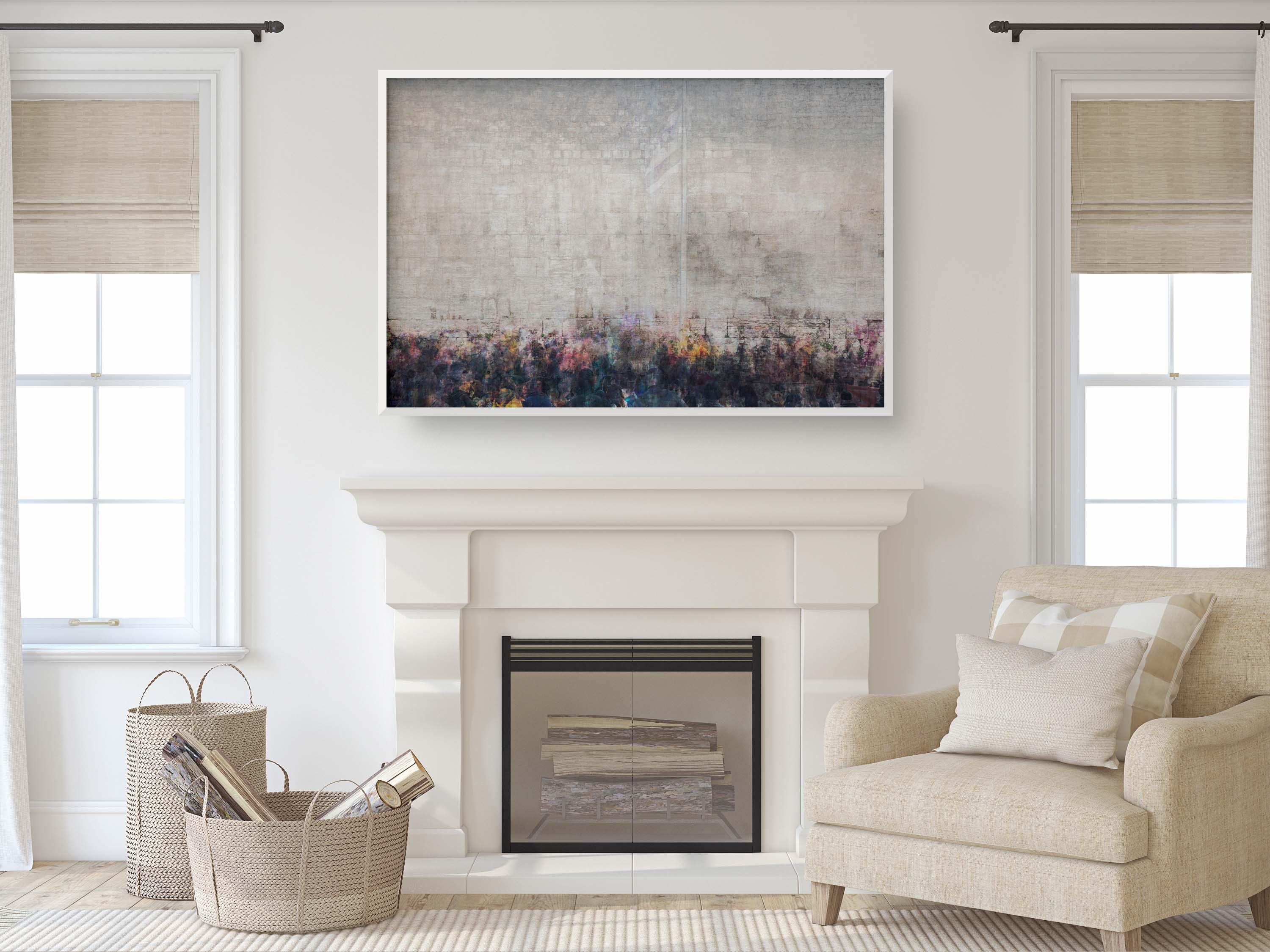 Kotel Western Wall Impressionist Painting Print with Israeli Flag at Jerusalem