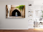 Jerusalem Old City Pedestrian Street with Tunnel Arch and a Girl in the Shadow