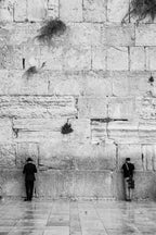 Black & White IDF Tsahal Soldier and Jewish Orthodox Praying Together at the Kotel Western Wall