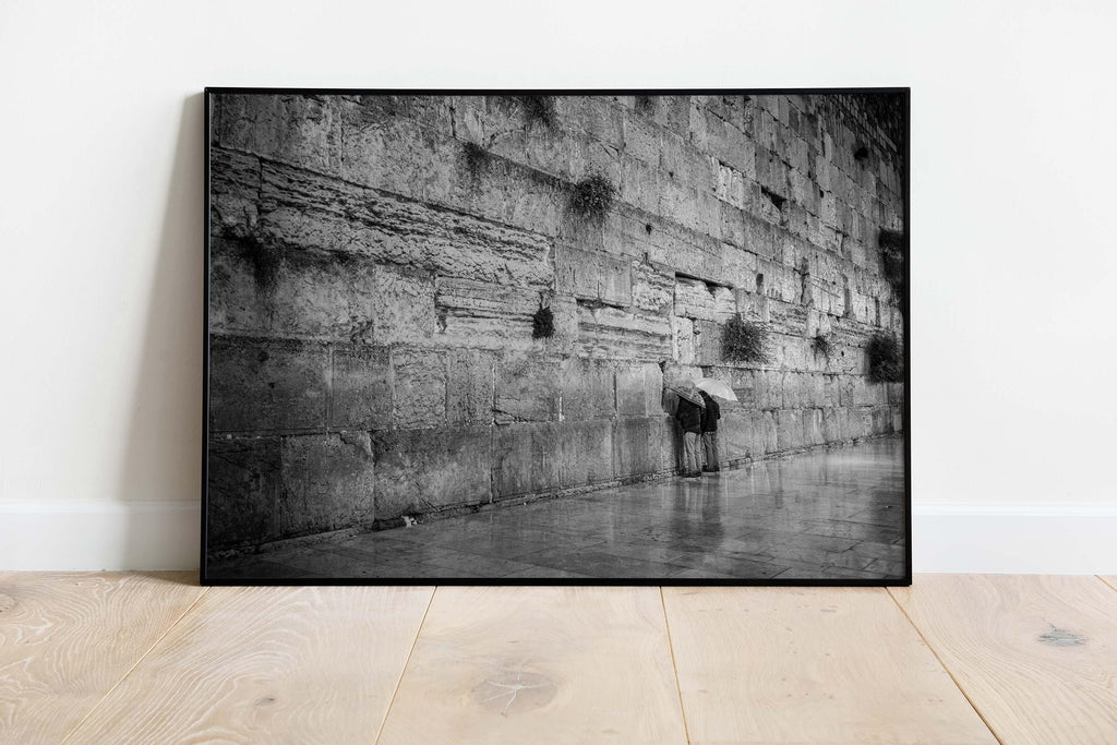Western Wall, Jerusalem: Jewish Prayers in Rain, Black and White