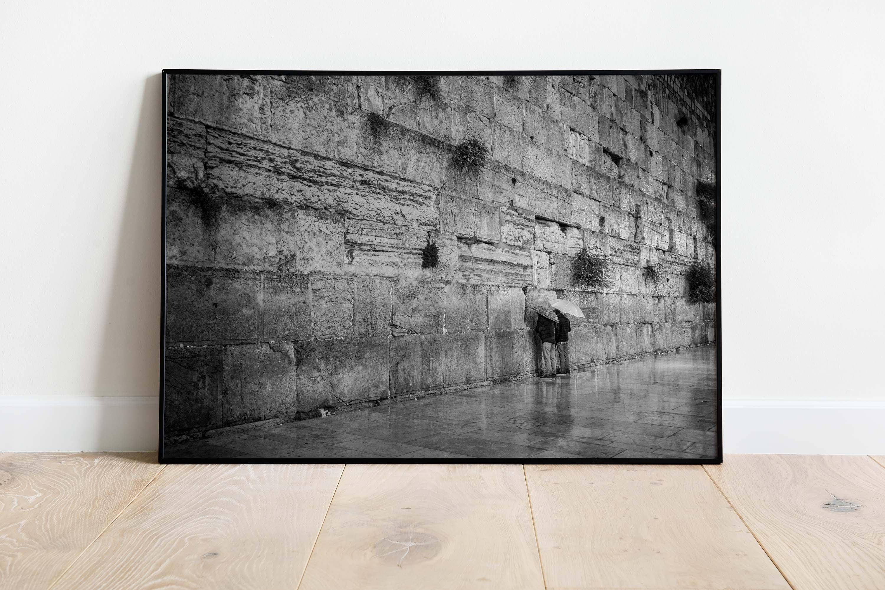 Western Wall, Jerusalem: Jewish Prayers in Rain, Black and White