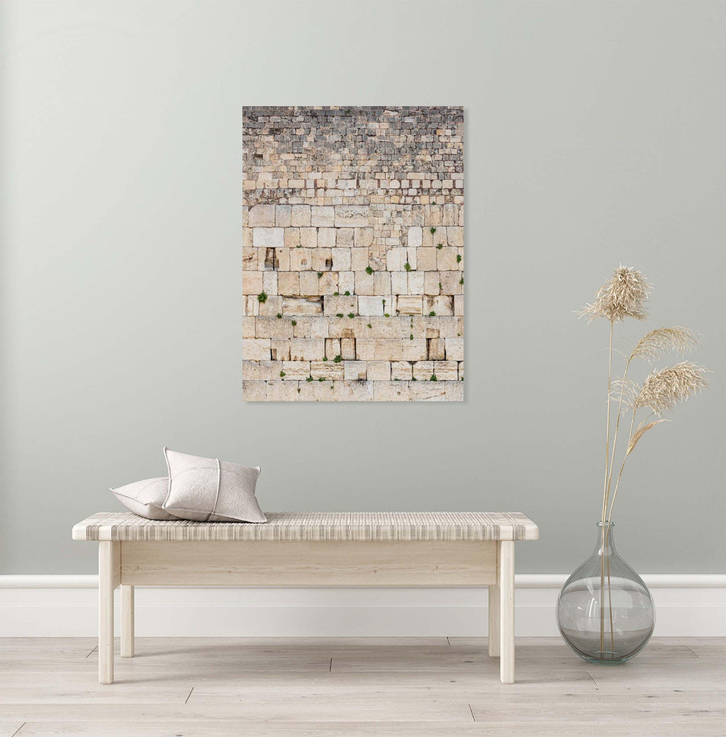 Jerusalem Kotel Western Wall Vertical — Vegetation & Prayer Paper Notes Between Stones