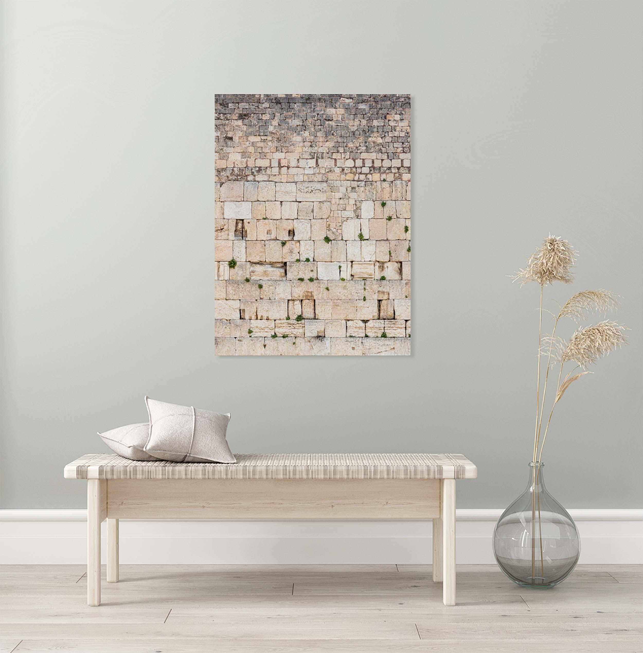 Jerusalem Kotel Western Wall Vertical — Vegetation & Prayer Paper Notes Between Stones