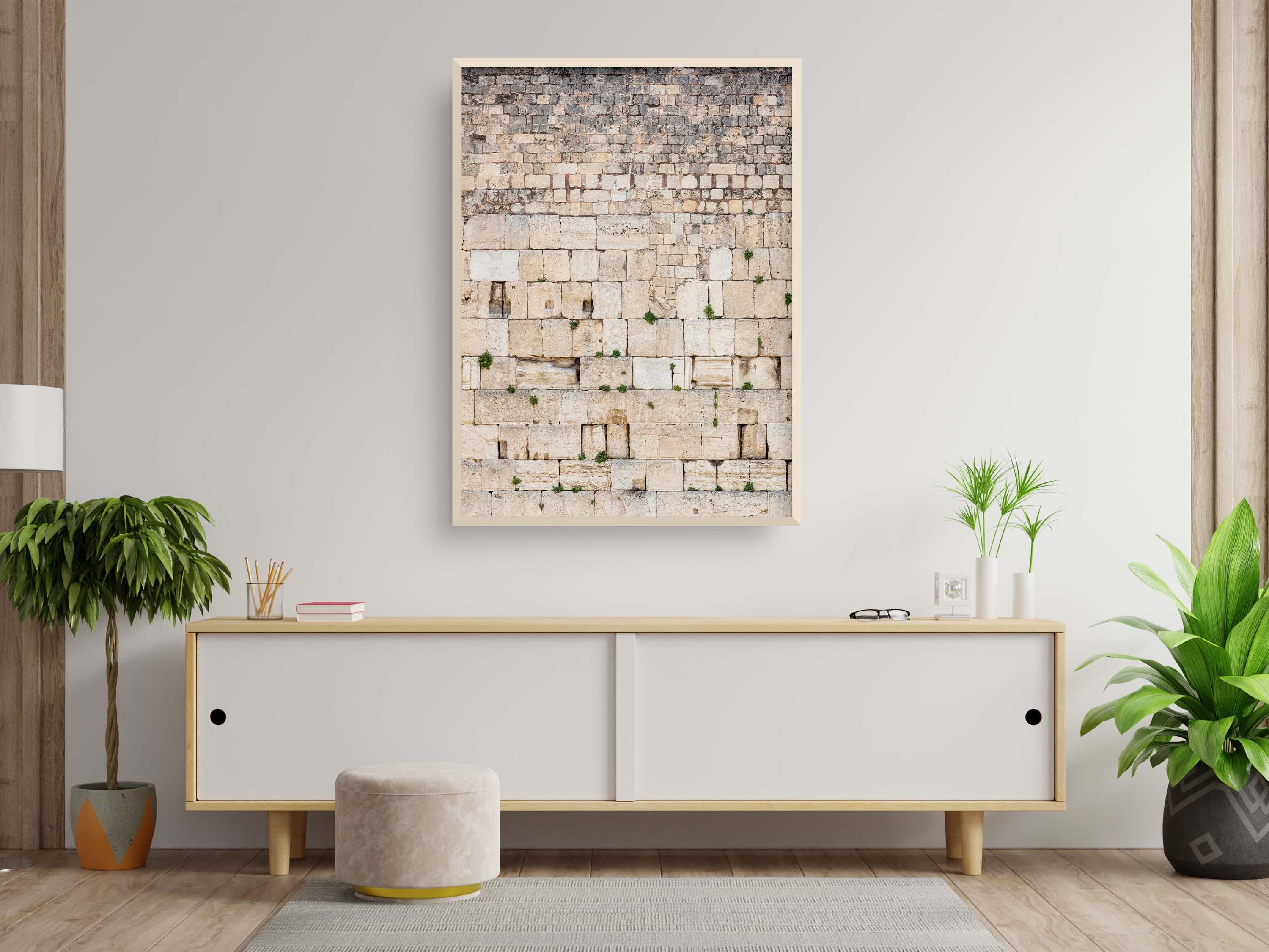 Jerusalem Kotel Western Wall Vertical — Vegetation & Prayer Paper Notes Between Stones
