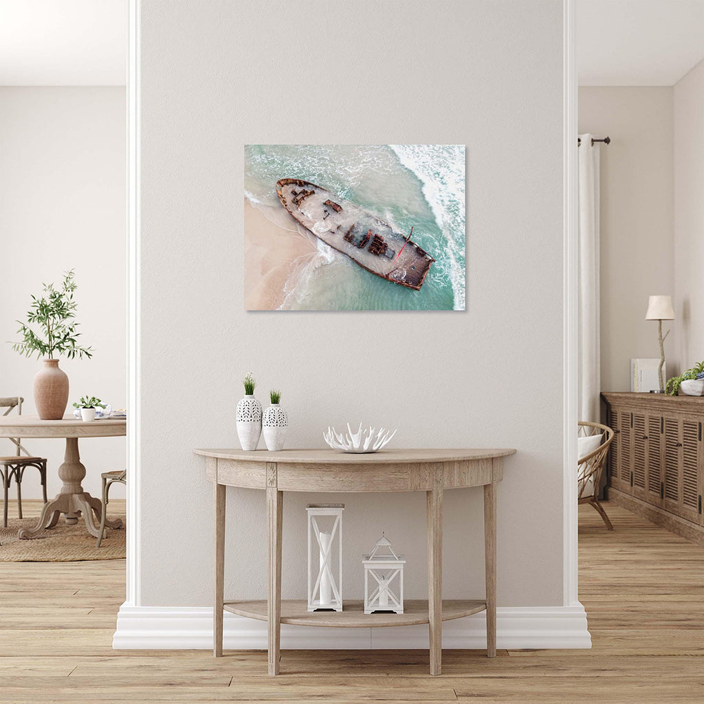 Habonim Beach Print: Israeli Turquoise Sea, Wrecked Boat Seascape