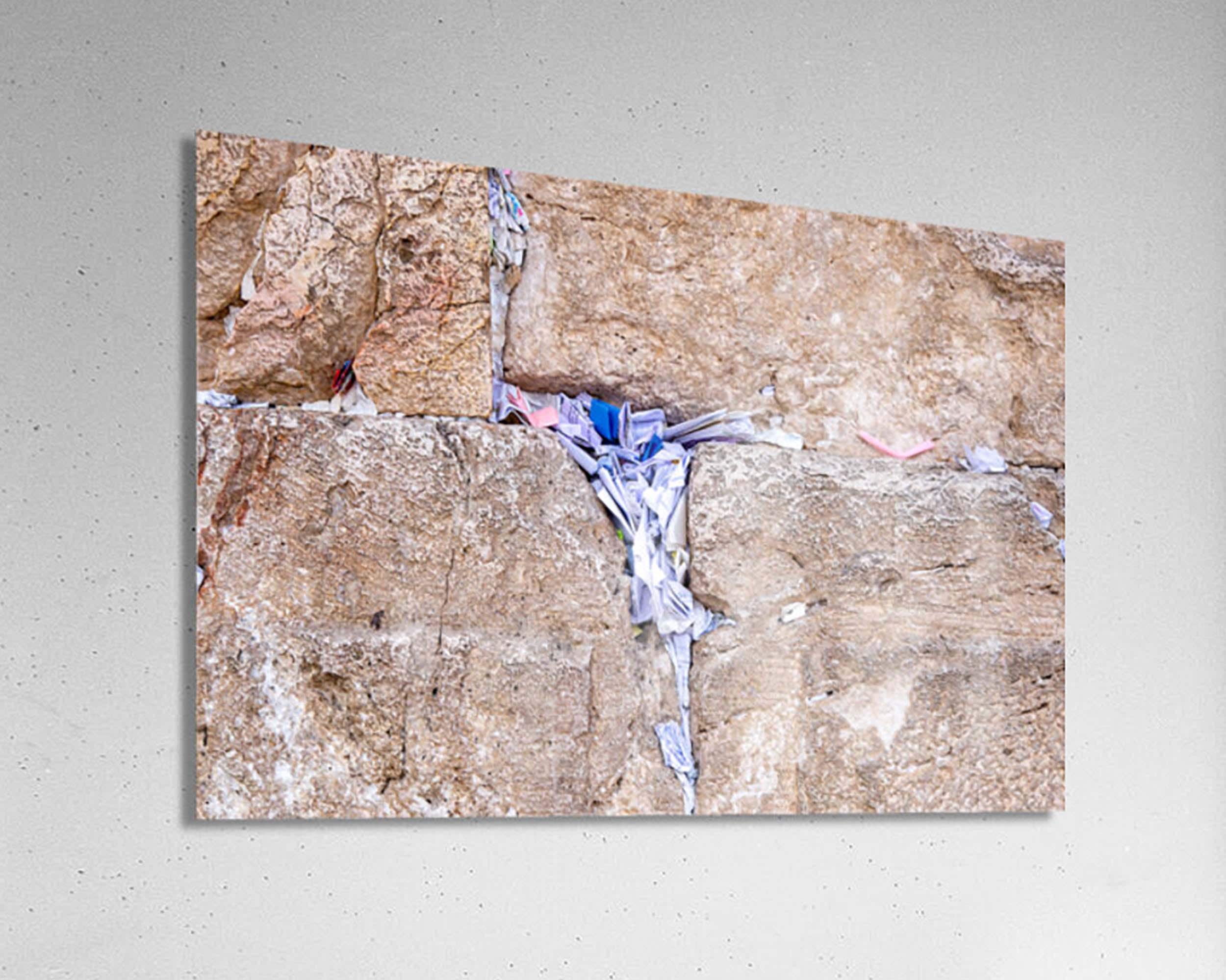 Stone of the Kotel Western Wall with Colorful Prayer Paper Notes