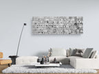 Black and White Panoramic Kotel Western Wall Stones with Vegetation