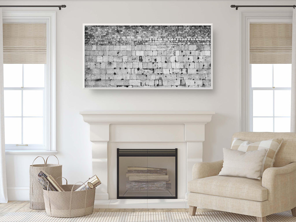 Extra Large Black & White Panoramic Kotel Western Wall with Vegetation