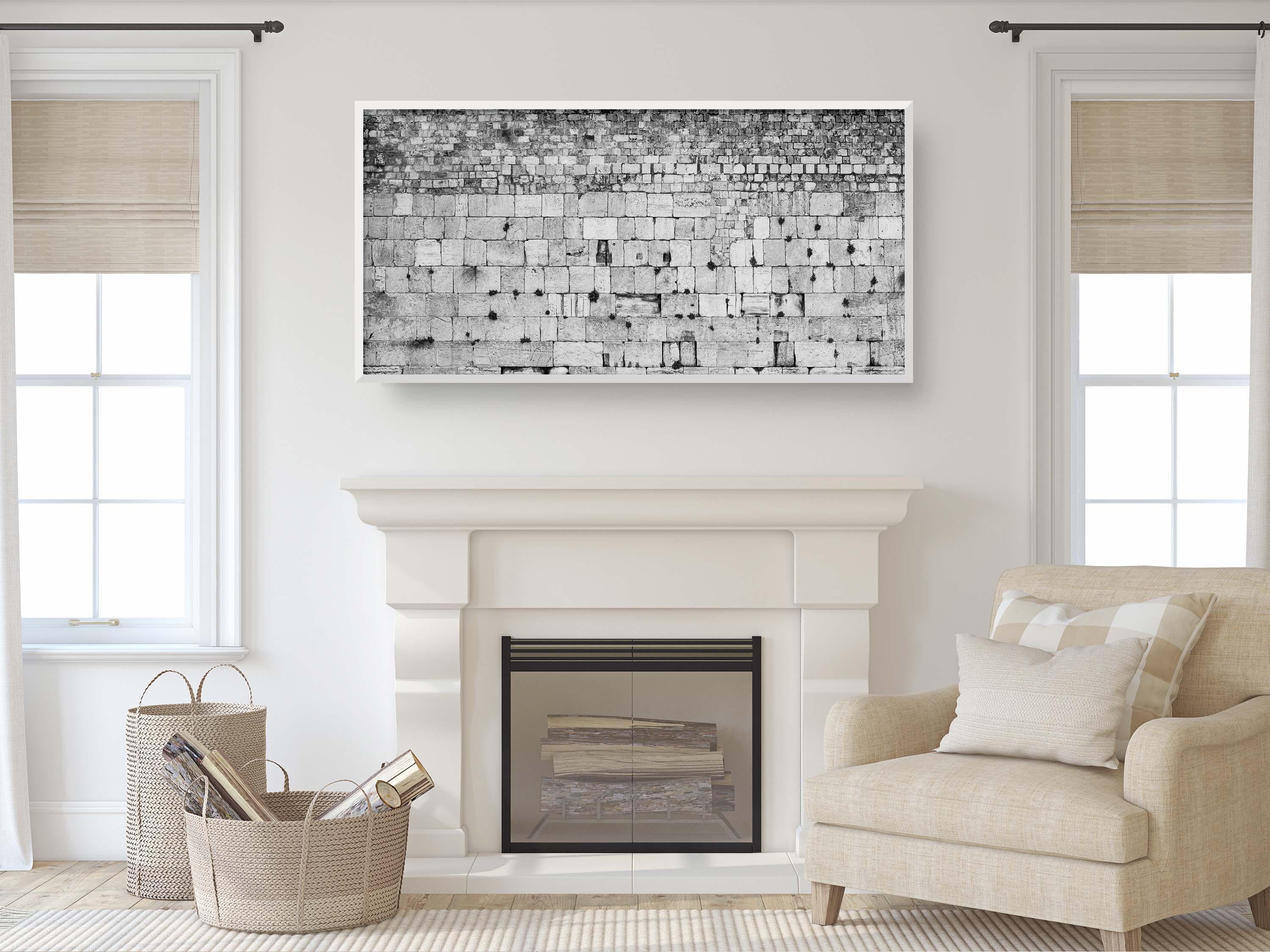 Extra Large Black & White Panoramic Kotel Western Wall with Vegetation