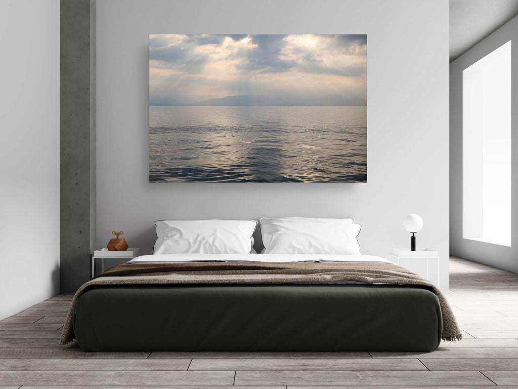 Israeli Holy Land Tiberias Lake — Sea of Galilee — the Kinneret at the Cloudy Sunrise with a bird