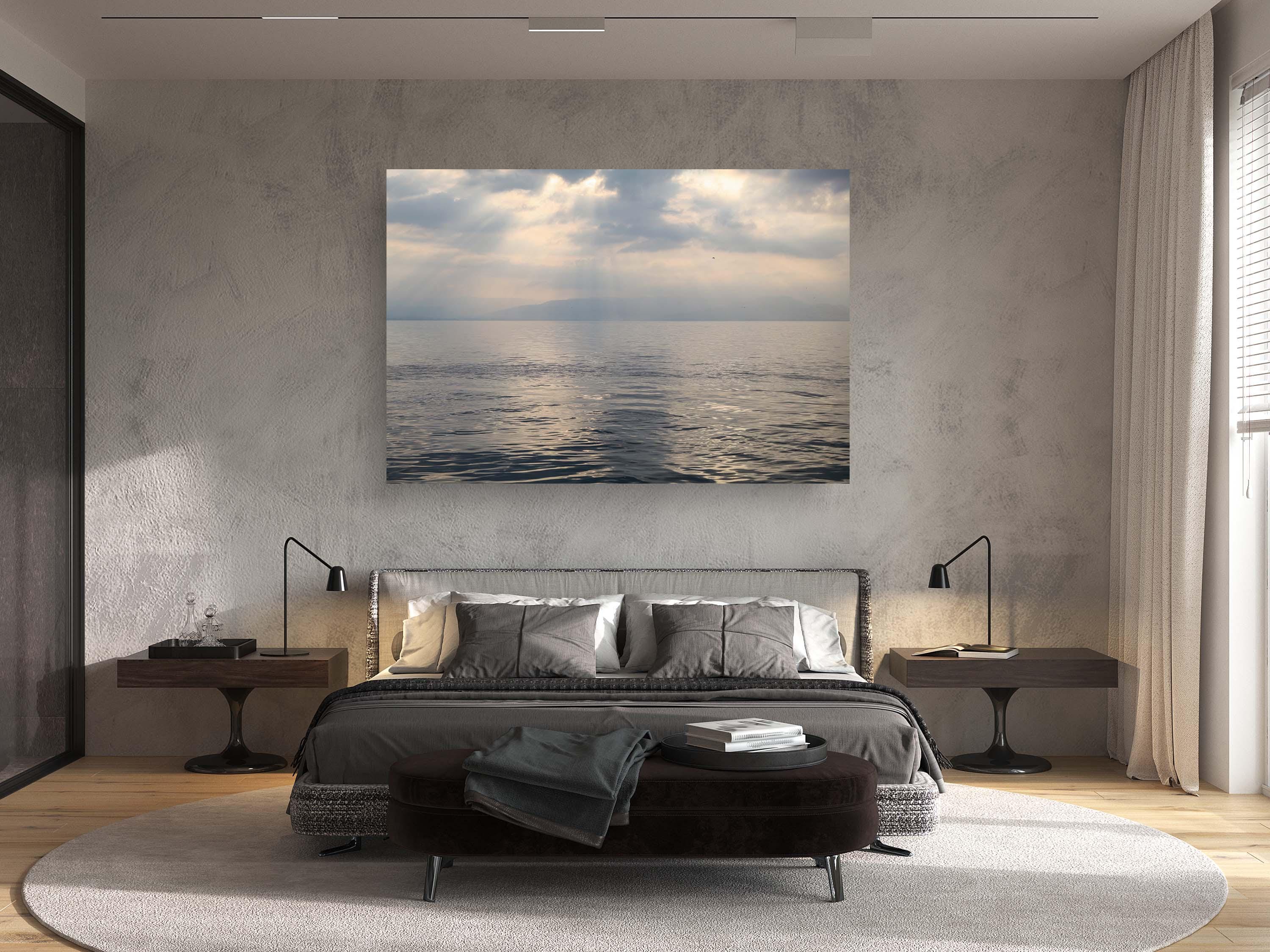 Israeli Holy Land Tiberias Lake — Sea of Galilee — the Kinneret at the Cloudy Sunrise with a bird