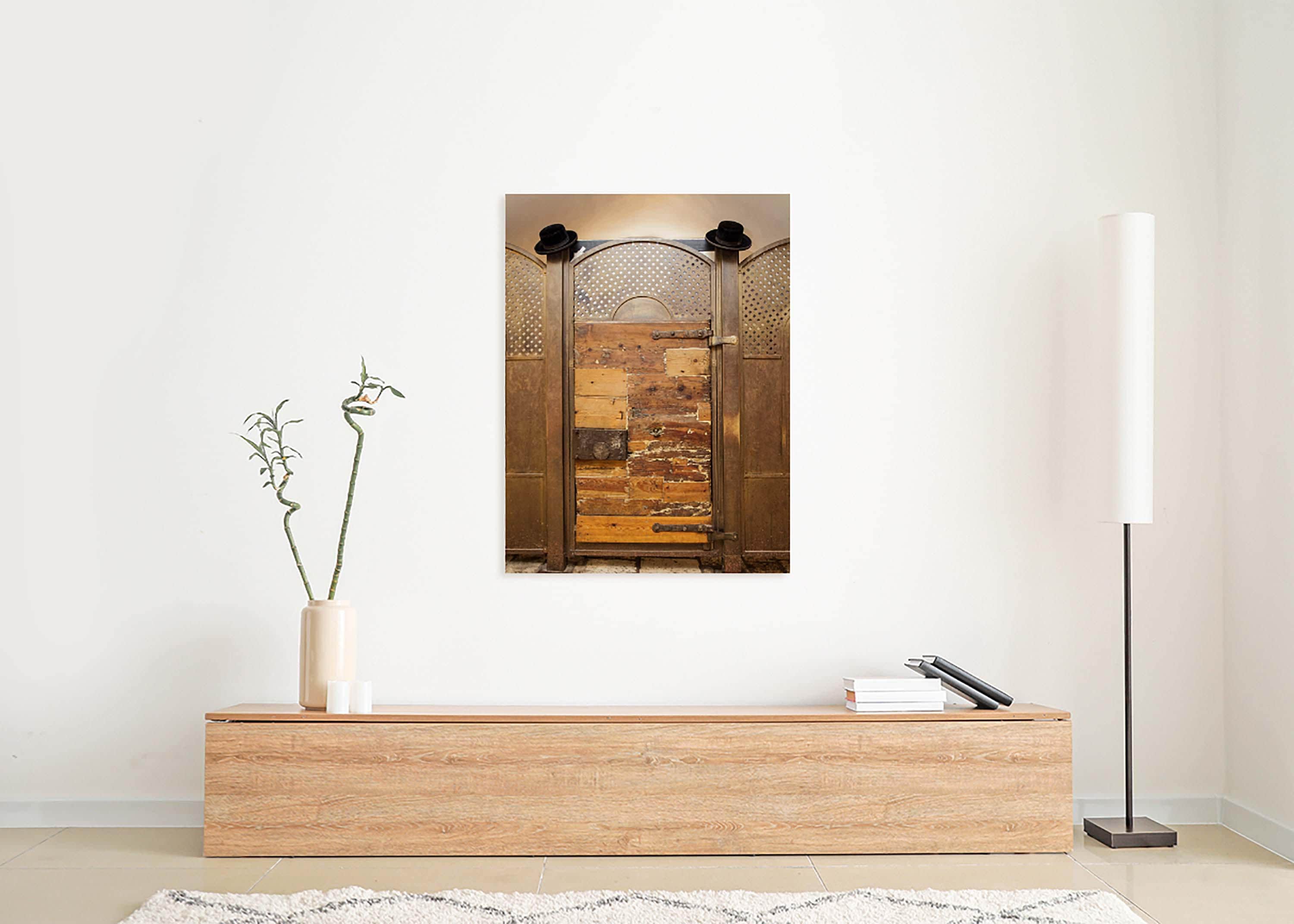 Jerusalem Vintage Wooden Door with Orthodox Jewish Black Hats at Kever Rachel (Rochel) Tomb
