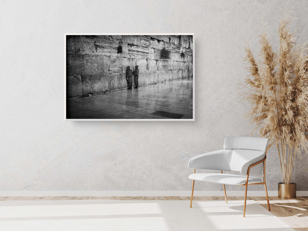 Black and White Two IDF Soldiers Praying at the Kotel Western Wall