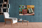 Jerusalem Old City Vintage Antiques Market with Accordion Colorful Pillows & Tapestry