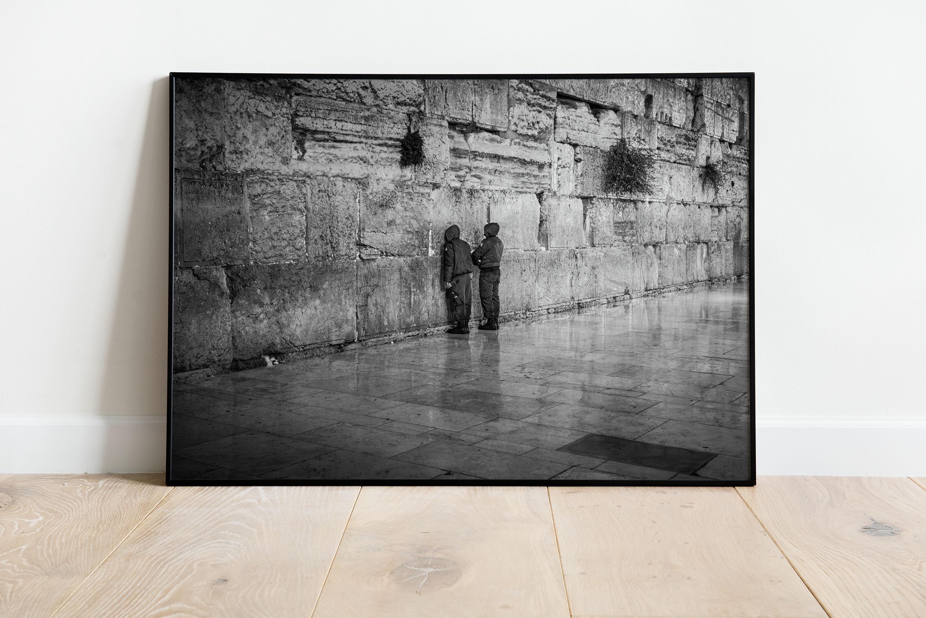 Black and White Two IDF Soldiers Praying at the Kotel Western Wall