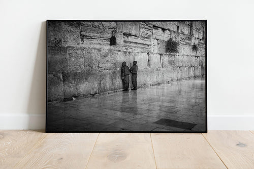 Black and White Two IDF Soldiers Praying at the Kotel Western Wall