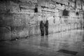 Black and White Two IDF Soldiers Praying at the Kotel Western Wall