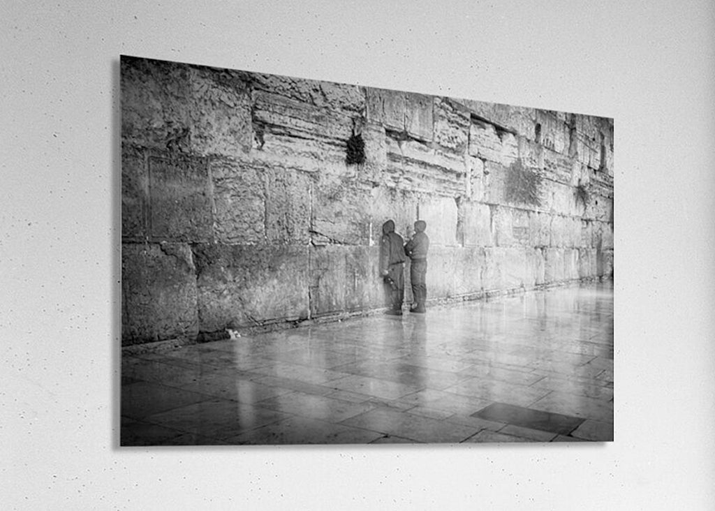 Black and White Two IDF Soldiers Praying at the Kotel Western Wall