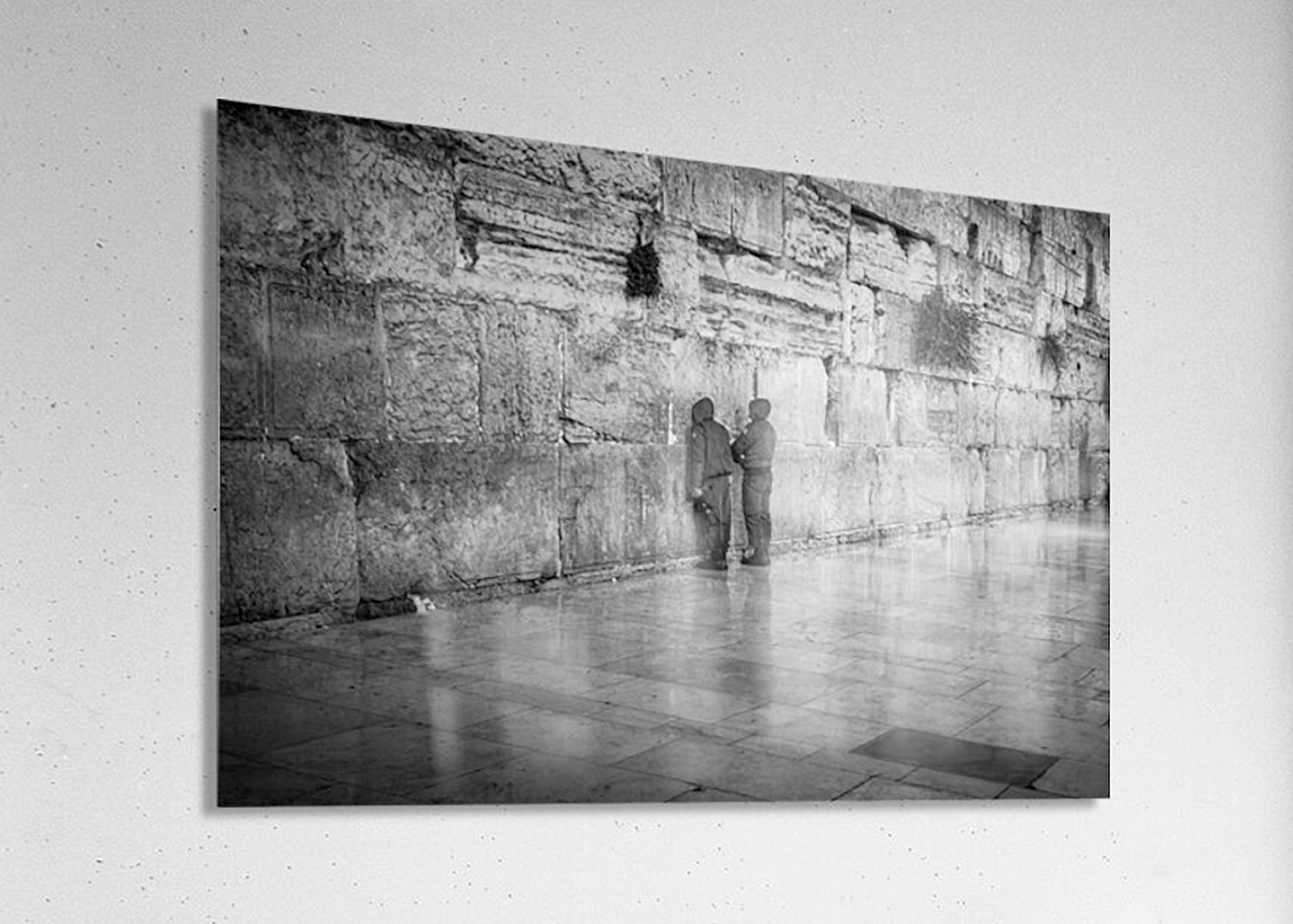 Black and White Two IDF Soldiers Praying at the Kotel Western Wall